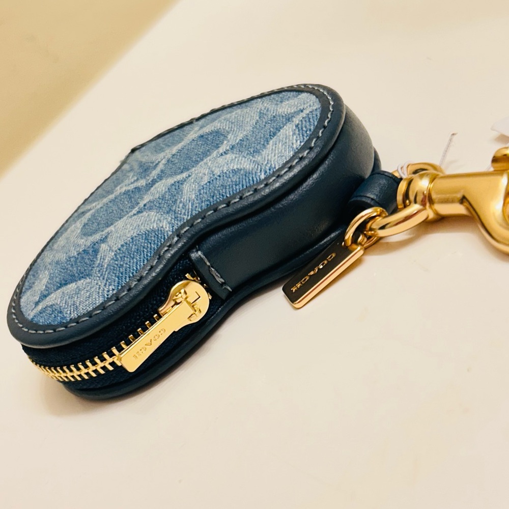 Coach Denim Blue Heart Keychain/ Bag Charm/ Wallet - Picture 6 of 15